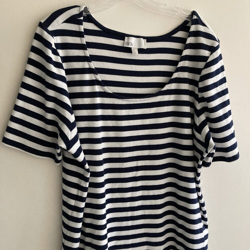 Nordstrom Rack White Navy Stripe Short Sleeve Shirt